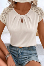Load image into Gallery viewer, Cream  Lace Sleeve Keyhole  Top

