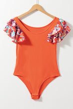 Load image into Gallery viewer, Orange Ribbed Knit Tiered Ruffled Sleeve Bodysuit
