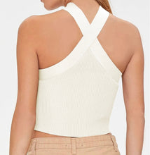 Load image into Gallery viewer, White  Ribbed Knit Criss Cross Halter Neck Tank Top
