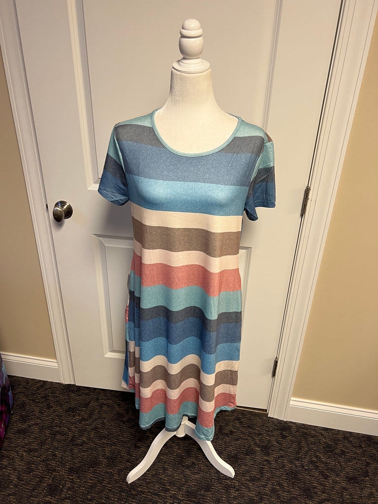 Sky Blue Striped Pocket Dress