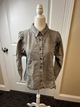 Load image into Gallery viewer, Black Denim Puff Sleeve Button-Up Shirt
