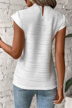 Load image into Gallery viewer, White Wavy Textured Mock Neck Cap Sleeve Top
