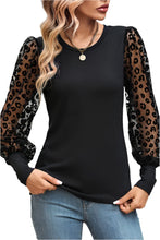 Load image into Gallery viewer, Black Leopard Mesh Puff Sleeve Top
