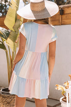 Load image into Gallery viewer, Multicolor Striped Color Block Tiered  Dress
