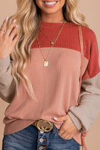 Load image into Gallery viewer, Red Color Block Long Sleeve Ribbed Loose Top
