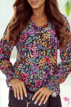 Load image into Gallery viewer, Multicolor Floral Print Ruffled Long Sleeve V-Neck Blouse
