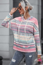 Load image into Gallery viewer, Multicolor Striped Print Cable Knit Drop Shoulder Hoodie
