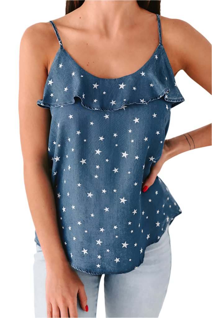 Blue Star Print Chambray Tank Top