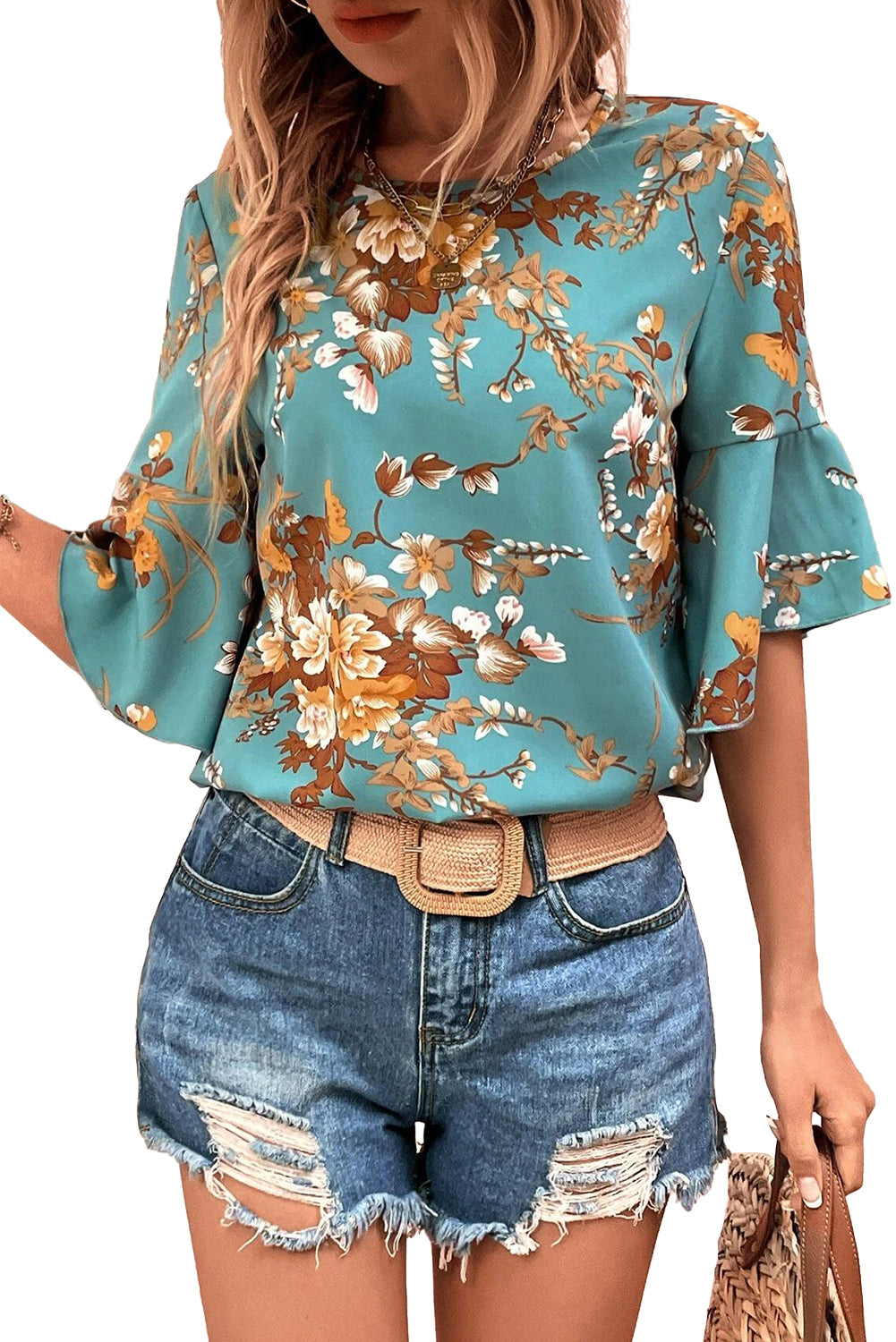 Flare Sleeve Floral Blouse