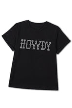 Load image into Gallery viewer, Black HOWDY Rhinestone Slim Fit Crew Neck T Shirt
