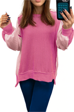 Load image into Gallery viewer, Pink Cable Knit Colorblock Exposed Seam Top
