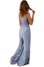 Load image into Gallery viewer, Blue Thin Straps Smocked Bodice Wide Leg Floral Jumpsuit
