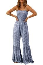 Load image into Gallery viewer, Blue Thin Straps Smocked Bodice Wide Leg Floral Jumpsuit
