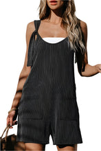 Load image into Gallery viewer, Dark Grey Striped Print Knotted Straps Pocketed Romper
