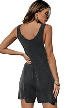 Load image into Gallery viewer, Dark Grey Striped Print Knotted Straps Pocketed Romper
