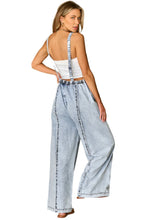 Load image into Gallery viewer, Blue Light Wash Frayed Exposed Seam Wide Leg Denim Overall
