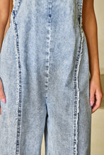 Load image into Gallery viewer, Blue Light Wash Frayed Exposed Seam Wide Leg Denim Overall
