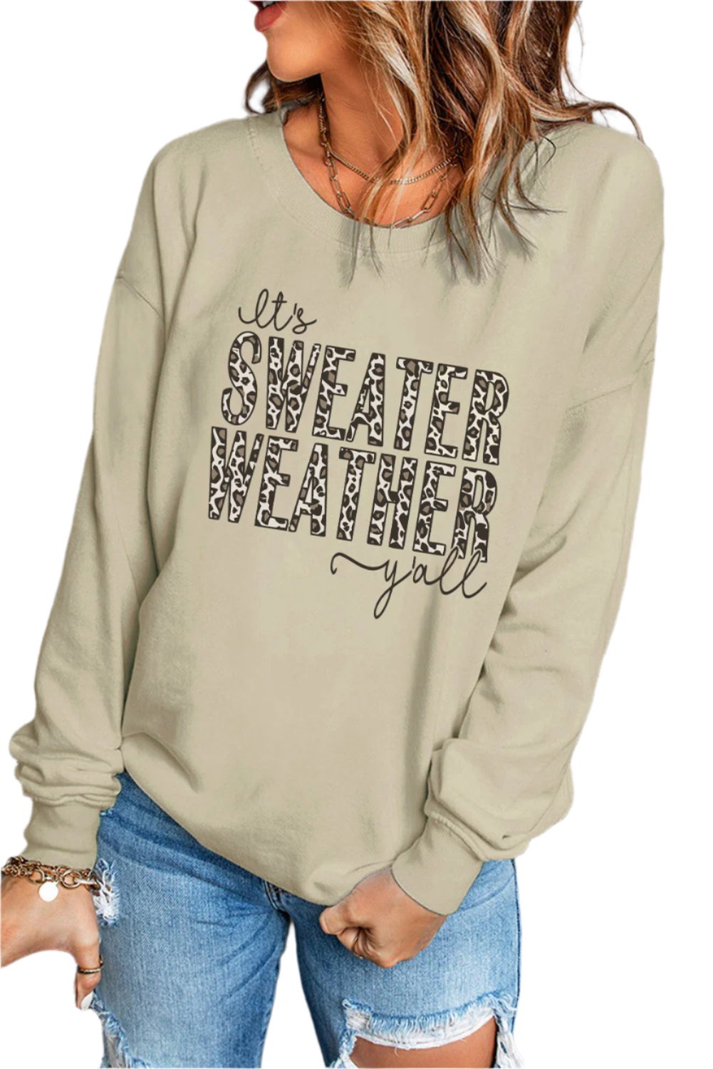 Khaki SWEATER WEATHER Leopard Print Pullover Sweatshirt