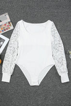 Load image into Gallery viewer, White Lace Sleeves Square Neck Bodysuit
