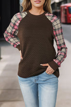 Load image into Gallery viewer, Brown Plaid Raglan Sleeve Sweatshirt Jo
