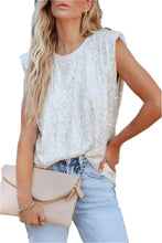 Load image into Gallery viewer, White Sequin Round Neck Sleeves Top
