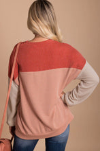 Load image into Gallery viewer, Red Color Block Long Sleeve Ribbed Loose Top
