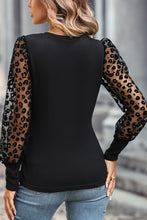 Load image into Gallery viewer, Black Leopard Mesh Puff Sleeve Top
